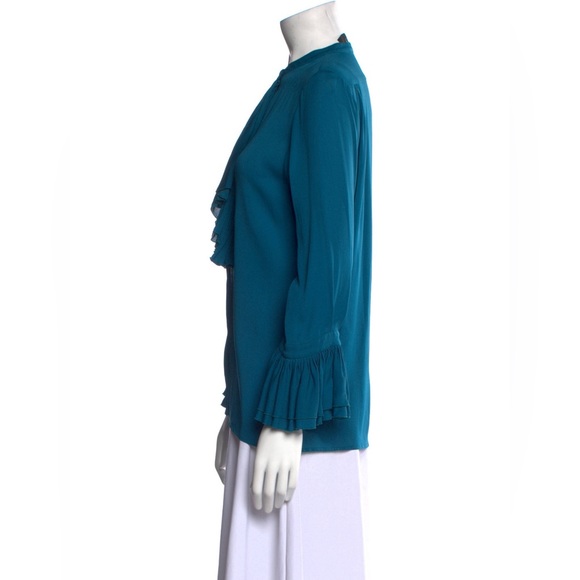 NWT Gucci silk mock neck ruffle sleeve blouse sz M/L IT 44 pleated button up - Picture 9 of 12